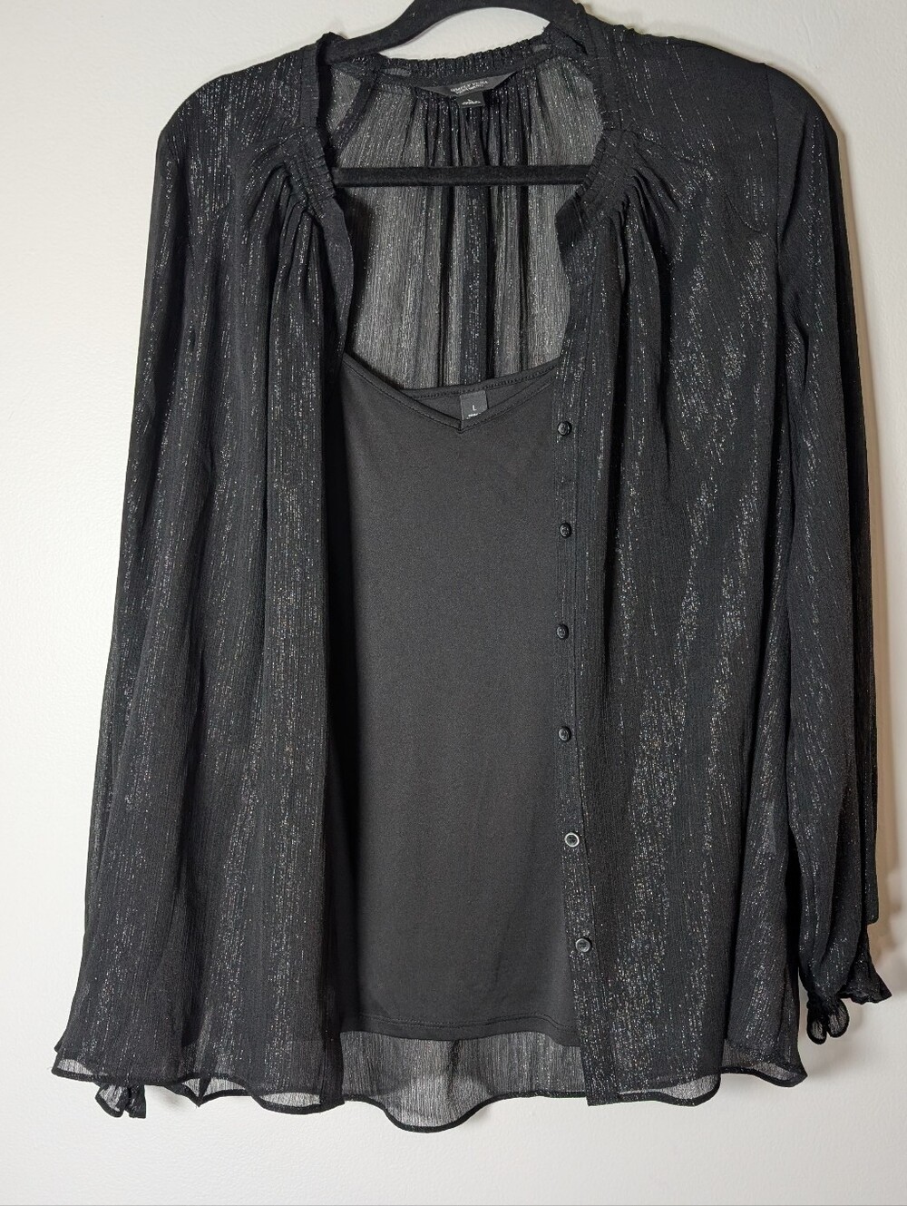 Women's Black Shimmery Layered Button Front Top - Brand: Simply Vera Vera Wang - Picture 2 of 7